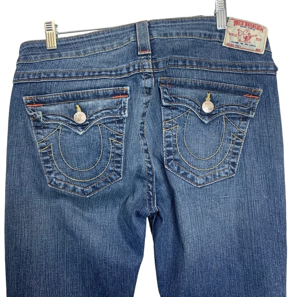 True Religion Mens Bootcut Jeans Medium Wash Distressed Made in USA Blue Size 32